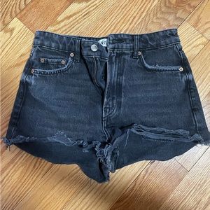 ZARA distressed black jean shorts